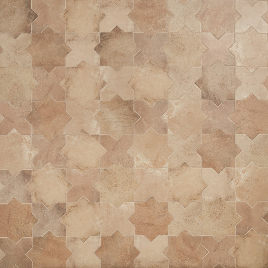 Parma Cotto Brown Matte Star and Cotto Brown Matte Cross 6" Terracotta Look Porcelain Tile