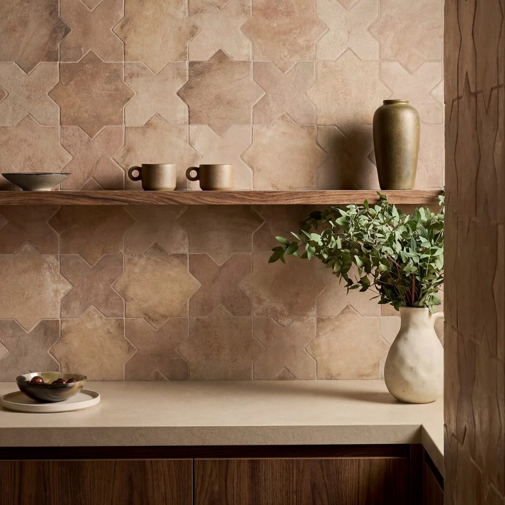 Parma Cotto Brown Matte Star and Cotto Brown Matte Cross 6" Terracotta Look Porcelain Tile