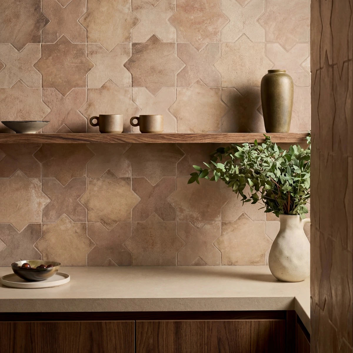 Parma Cotto Brown Matte Star and Cotto Brown Matte Cross 6" Terracotta Look Porcelain Tile