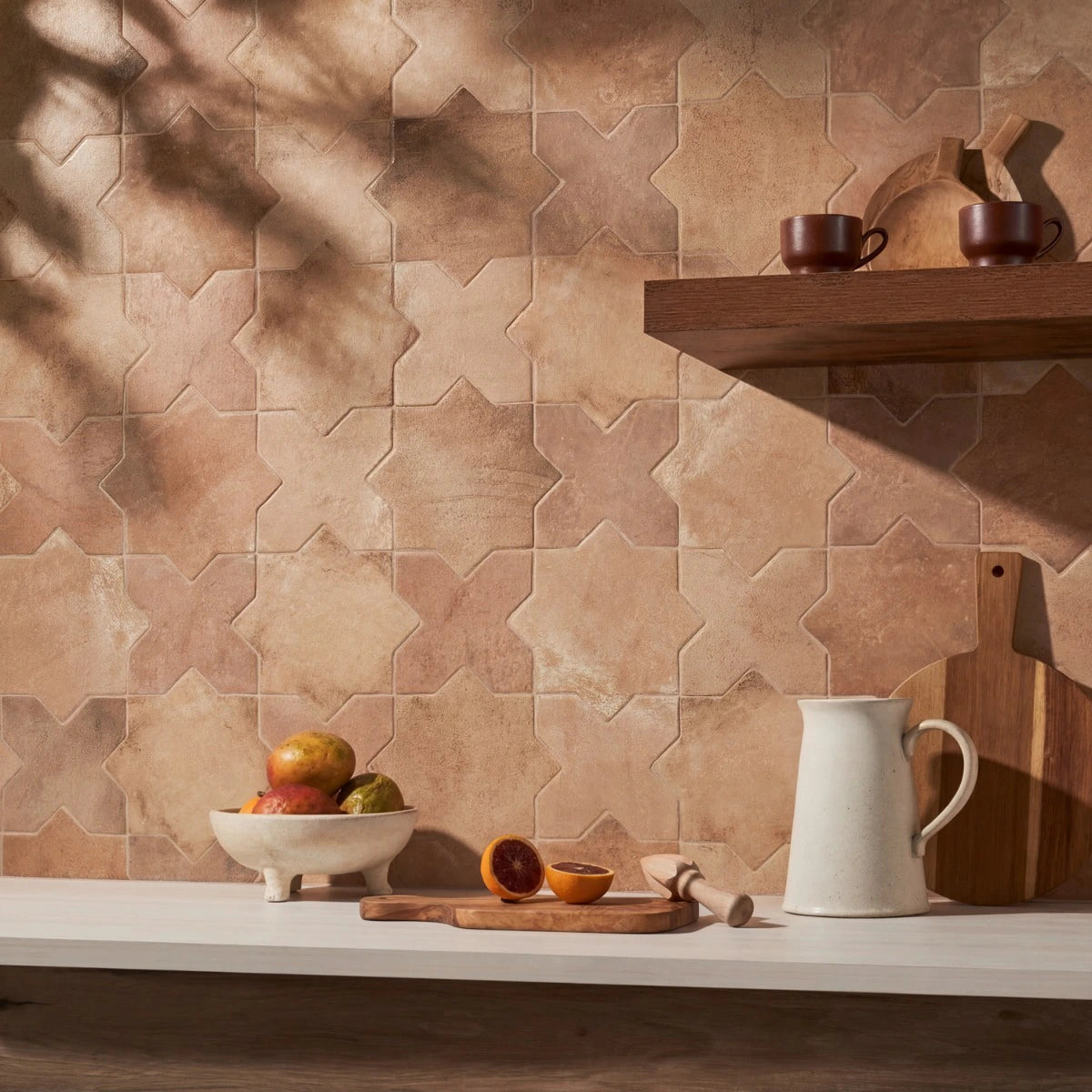Parma Cotto Brown Matte Star and Cotto Brown Matte Cross 6" Terracotta Look Porcelain Tile