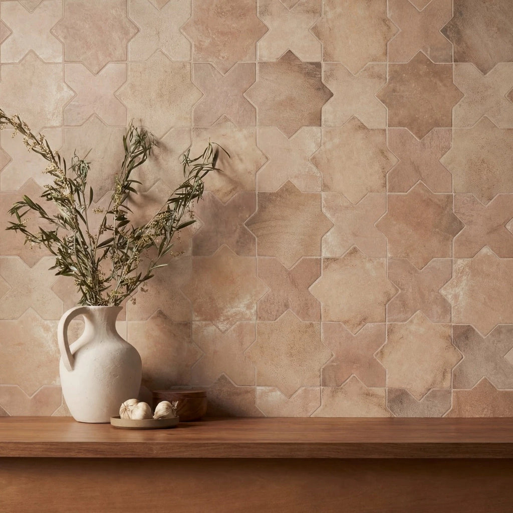 Parma Cotto Brown Matte Star and Cotto Brown Matte Cross 6" Terracotta Look Porcelain Tile